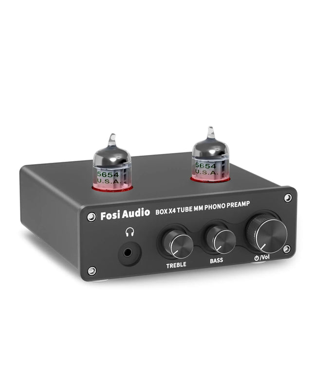 Fosi Audio Box X4 Phono Preamp & Headphone Amplifier with JAN 5654W Vacuum Tubes for MM Turntable Phonograph Preamplifier